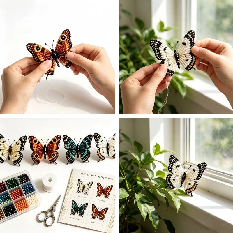 Butterfly Bead DIY Kit – 4 Color Sets, 3D Keychain Craft Bead Craft Kit Babs