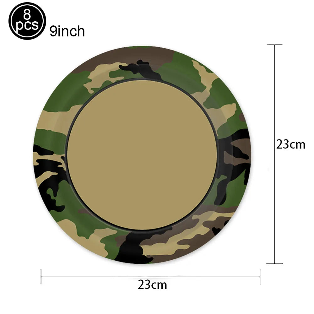 Military Camo Party Supplies – Plates, Cups & Balloons Set