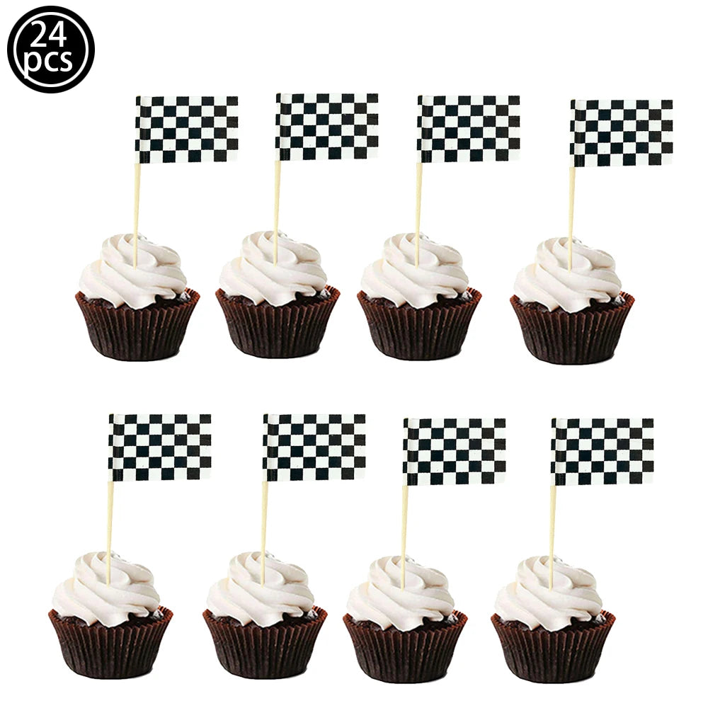 Race Car Birthday 3-Tier Cupcake Stand, Toppers & Wrappers Set Party Cupcake Stand Set Babs 24pc cake topper 1