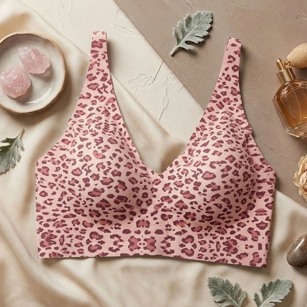 Women's Leopard Print Seamless Wire-Free Push Up Bra Women's Seamless Bra Babs Pink M