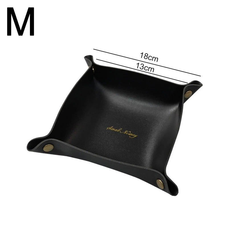 Foldable PU Leather Desktop Storage Tray Organizer Desktop Storage Tray Babs Black-M