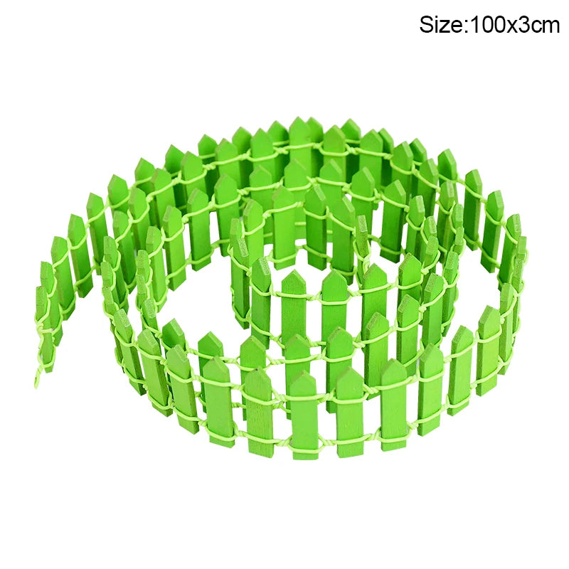 Mini Wooden Fence for Fairy Garden, Dollhouse & DIY Crafts Miniature Wooden Fence Babs 100x3cm-green