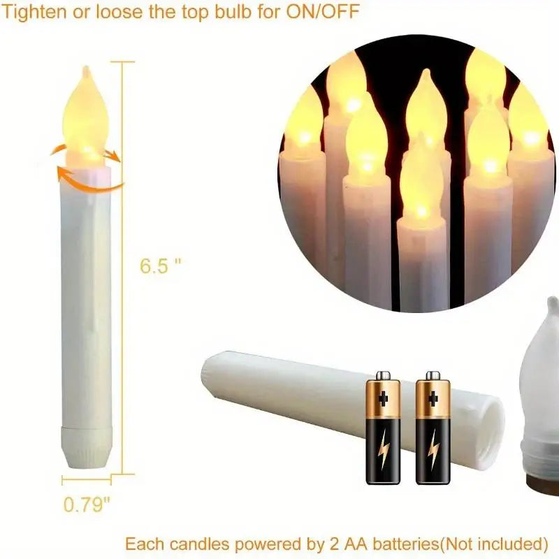 12PCS Flameless LED Floating Taper Candles – Warm White Flicker Flameless LED Candles Babs