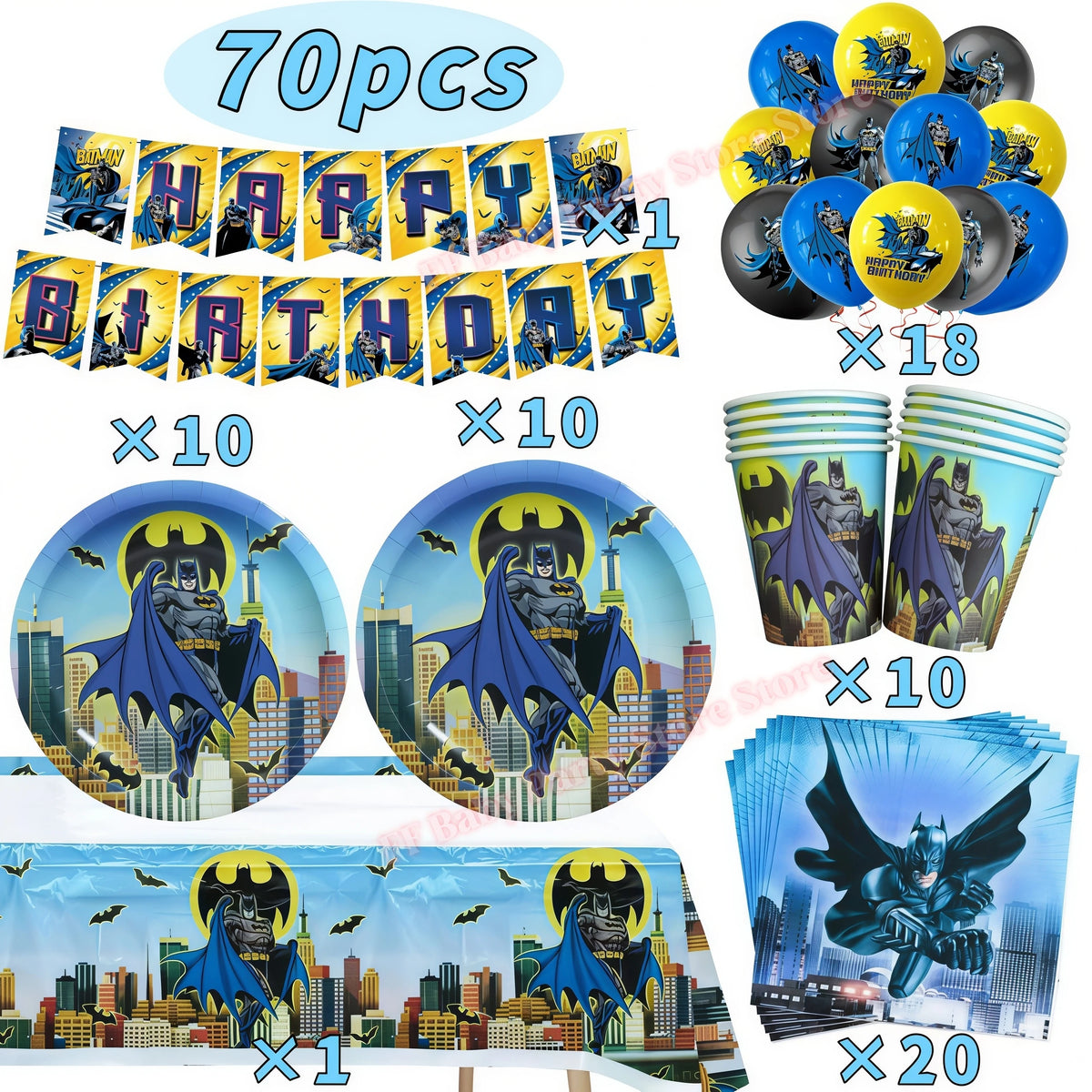 Bat Superhero Birthday Party Kit – Tableware, Balloons & Decor Party Decoration Kit Babs 70pcs