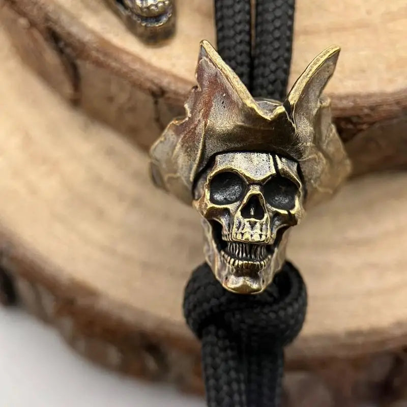 Brass Skull Captain Cowboy Hat Knife Bead EDC Lanyard Pendant Brass Lanyard Pendant Babs