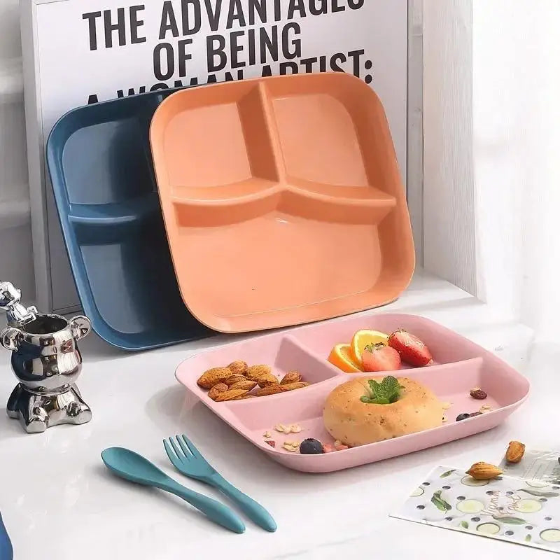 3-Grid Divided Dining Plate – Dishwasher & Microwave Safe PP Divided Dining Plate Babs