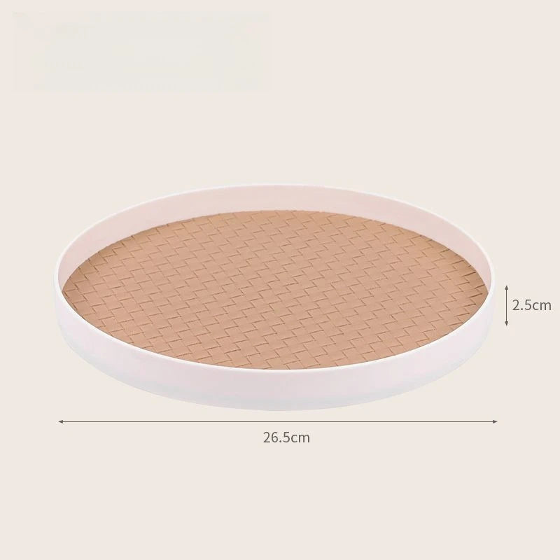 Nordic Round Leather Storage Tray | Modern Home Organizer Decorative Storage Tray Babs White-Light Brown
