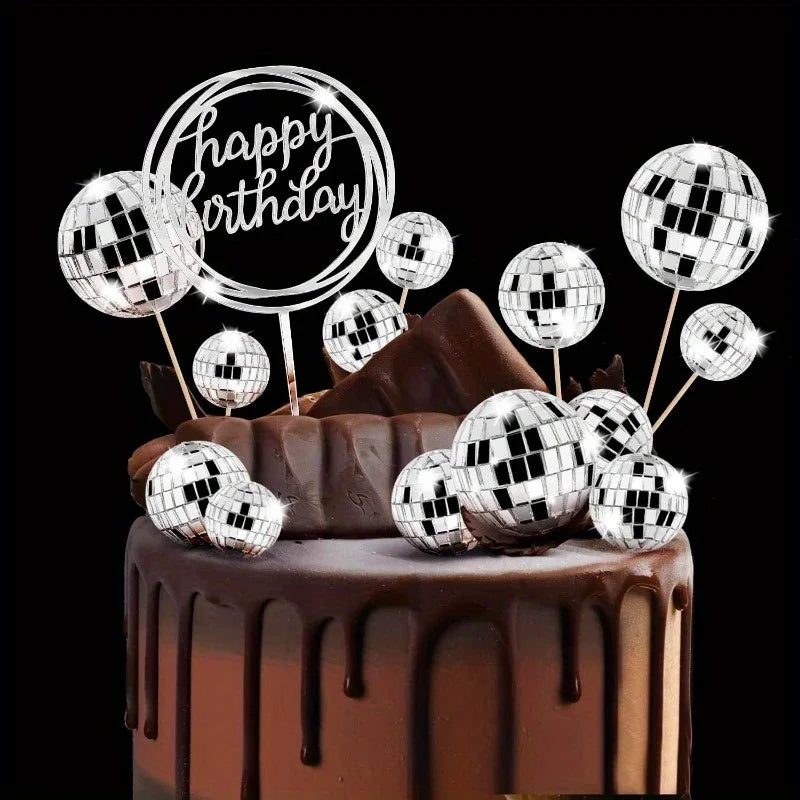 10pcs Mirror Ball Cake Toppers – Birthday Party Decoration Picks Cake Topper Picks Babs