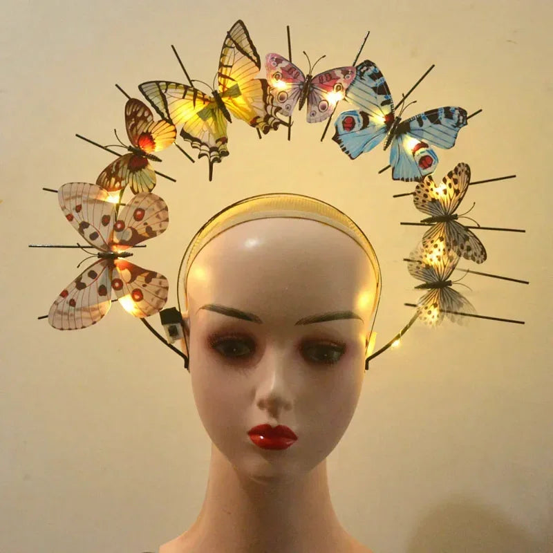 LED Flashing Butterfly Crown Headband – Glow Hair Accessory LED Glow Headband Babs wihte light