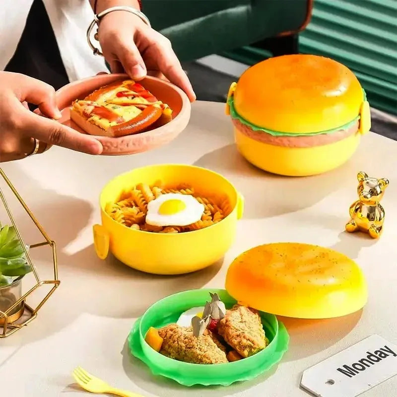 Cute Hamburger Bento Box – Double Tier Kids Lunch Container Kids Bento Lunch Box Babs