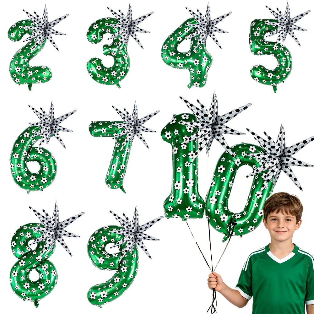 Green Soccer Number Foil Balloons Set 0-9 | Football Party Decor Party Foil Balloons Babs