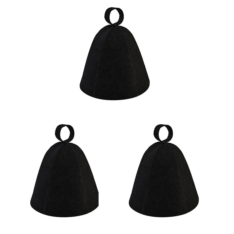 Men's Wool Felt Sauna Hat – Heat Retention & Hair Protection Sauna Hat Babs 3pcs-Black