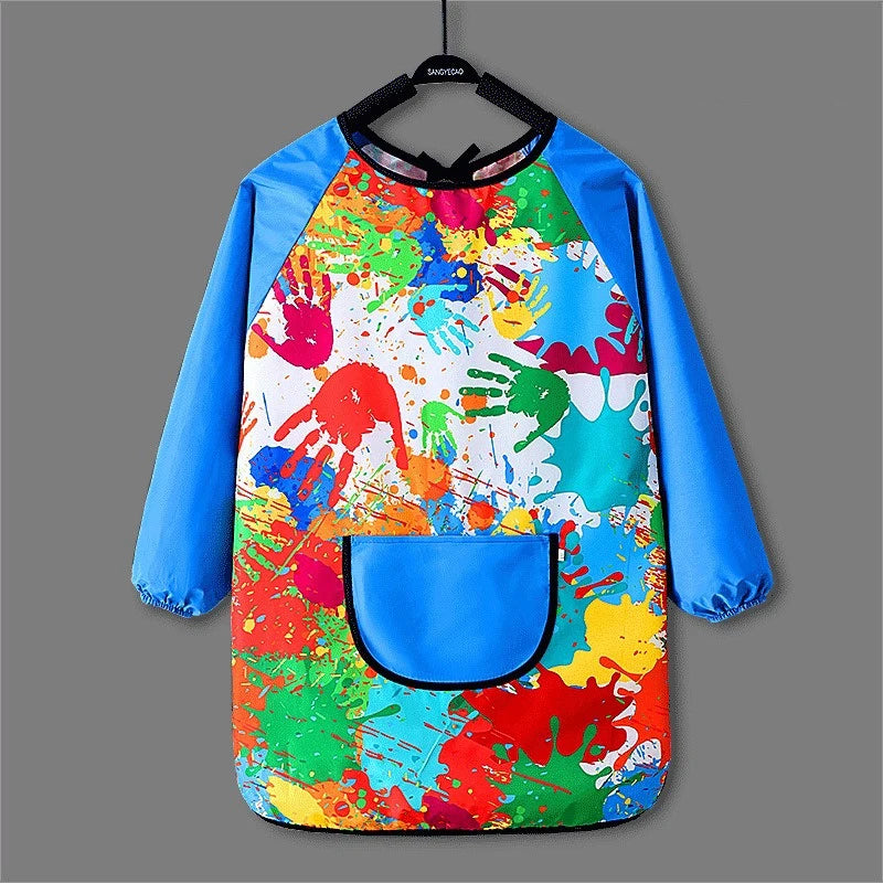 Kids Waterproof Long Sleeve Art Apron – PVC Paint Smock Kids Art Apron Babs Blue XL(M)