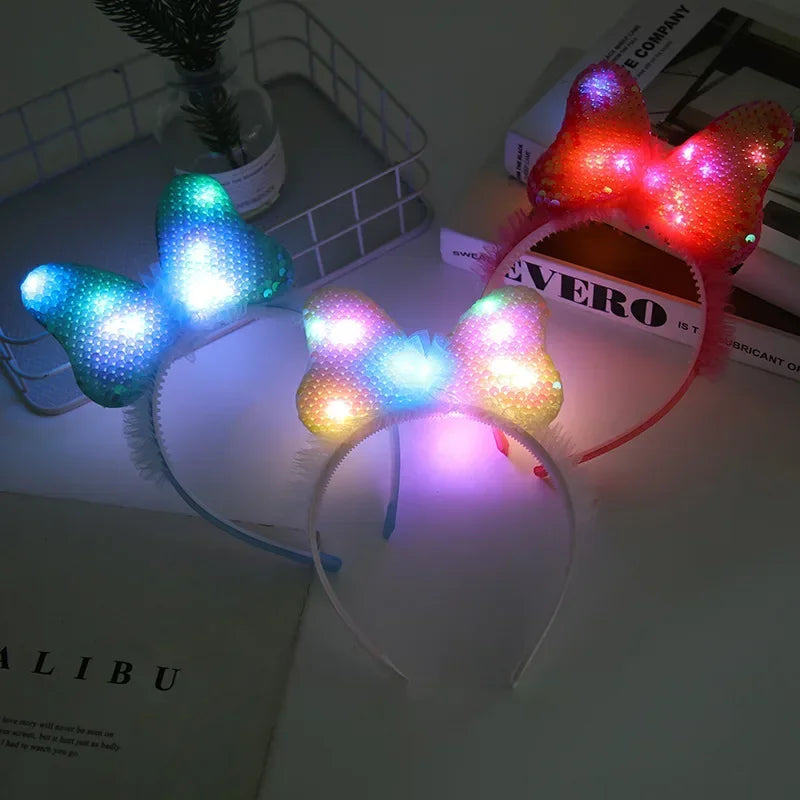 10pcs LED Glow Butterfly Bow Headbands – Light Up Party Hoops LED Party Headband Babs