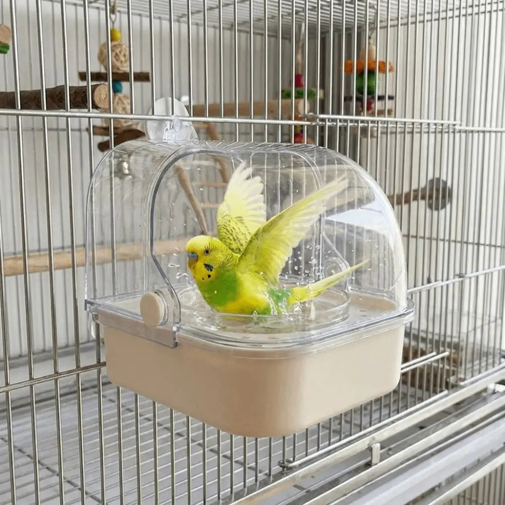 Splash-Proof Parrot Bird Bath Cage – Wall Hanging Bathing Box Bird Bath Cage Babs