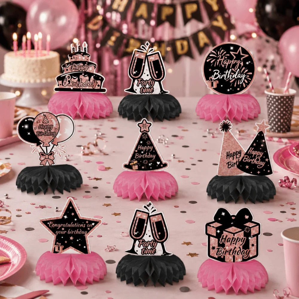 9-Piece 3D Birthday Paper Honeycomb Decorations Party Set Party Honeycomb Decor Babs