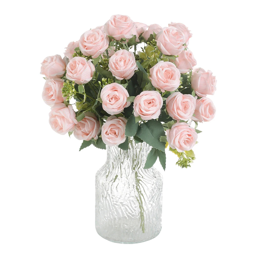 10-Head Silk Artificial Rose Bouquet for Home & Wedding Decor Artificial Flower Bouquet Babs Light Pink