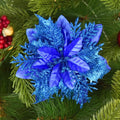 Glitter Artificial Christmas Flowers 5/10Pcs – 14cm Xmas Ornaments Christmas Flower Ornaments Babs blue 5pcs