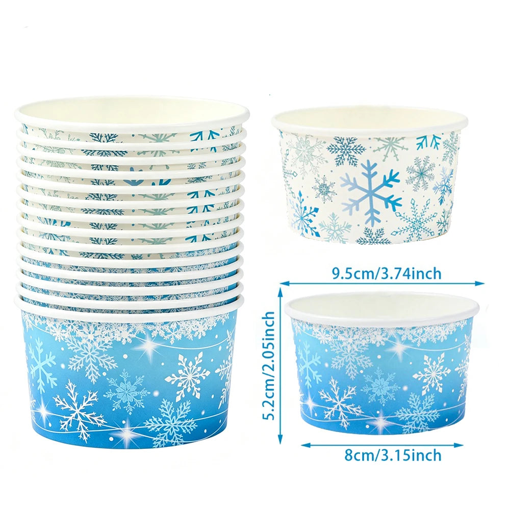 Snowflake Disposable Paper Bowls – Party Ice Cream Snack Cups Disposable Party Bowls Babs