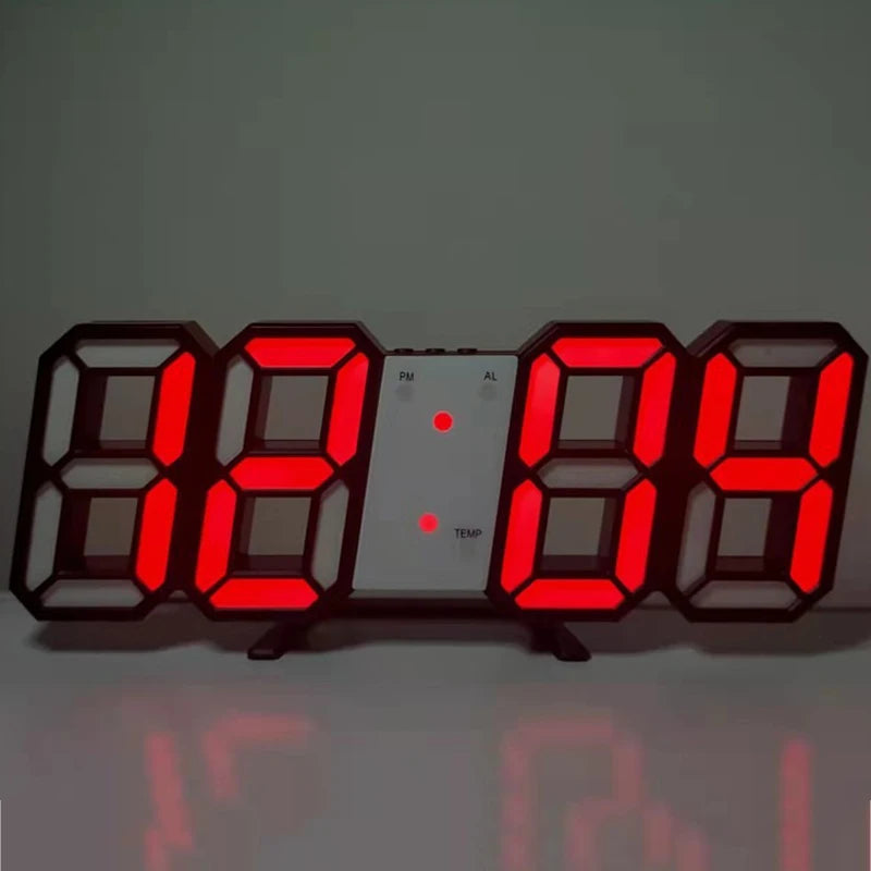 3D LED Digital Alarm Clock – Time, Date & Temperature LED Alarm Clock Babs Black Shell-Red