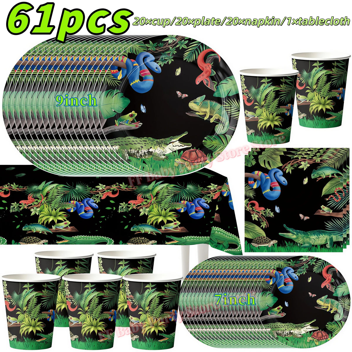 Reptile Party Supplies – Lizard & Snake Tableware Set Party Tableware Set Babs 61pcs