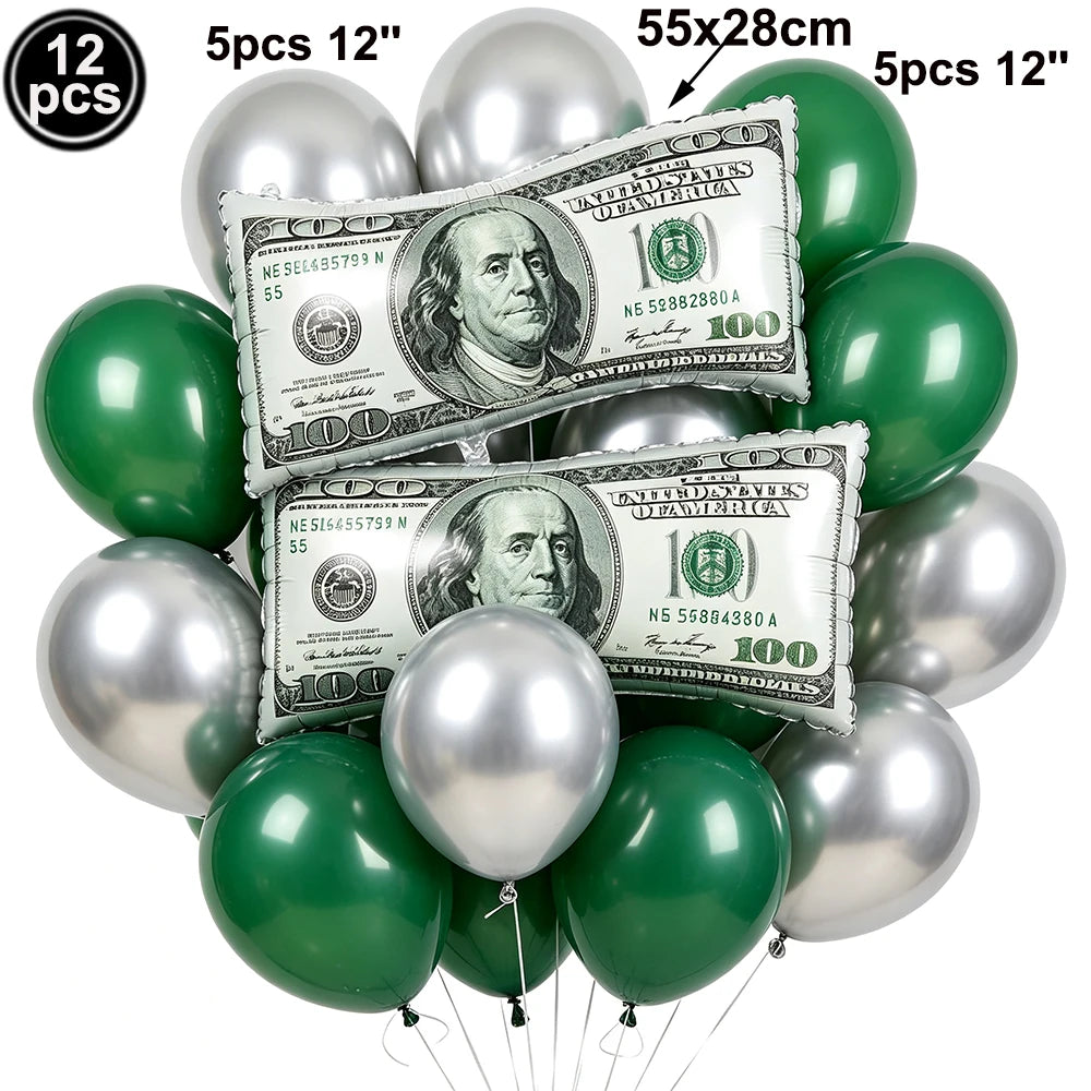 Dollar Sign Foil Curtain & Money Balloon Party Decor Set Party Decoration Set Babs DEEP BLUE As pictures show