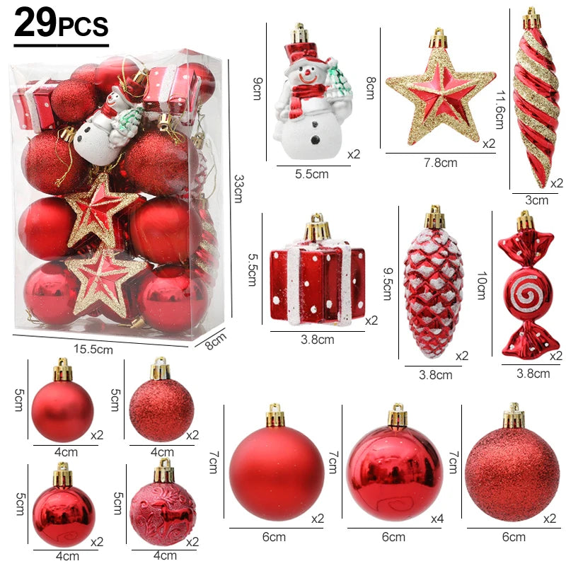 Red Christmas Tree Ball & Candy Cane Ornament Set | Big Pendants Christmas Ornament Set Babs Red-29pcs