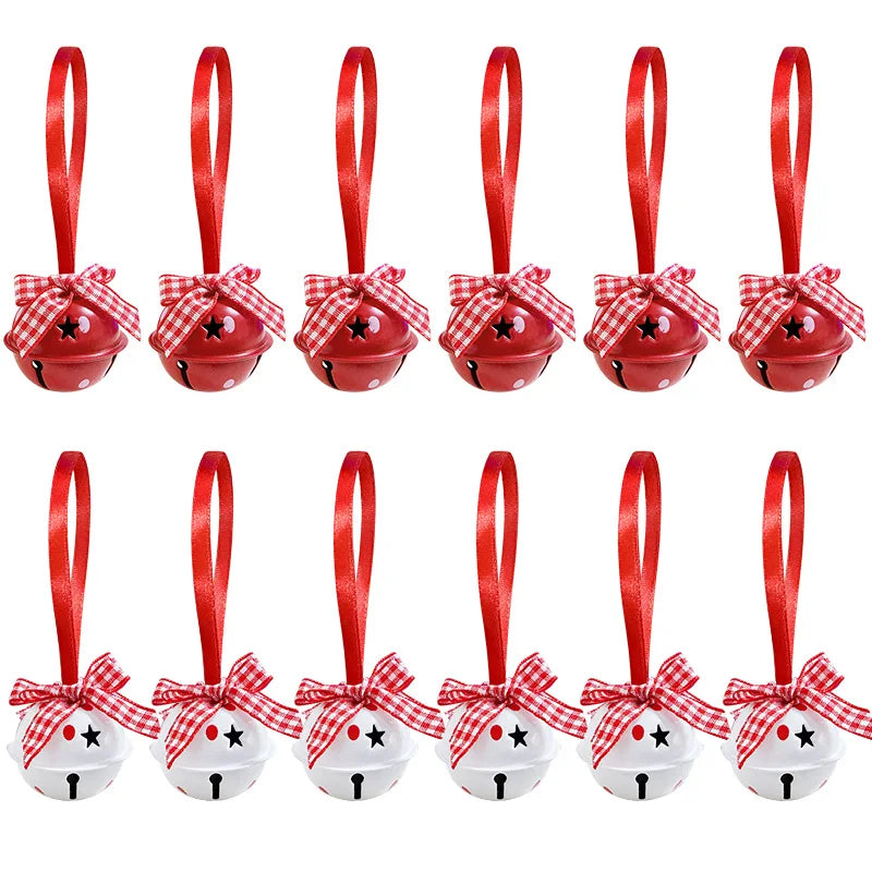 12Pcs Christmas Snowflake Jingle Bell Metal Ornaments Set Christmas Tree Ornaments Babs Dot 4.5x3.5cm