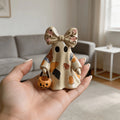 Halloween Ghost Resin Ornament – Pumpkin Candy Bucket & Pink Bow Halloween Resin Ornament Babs Creamy White
