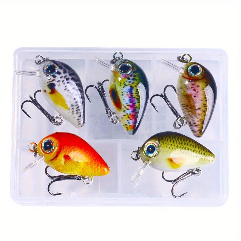 5-Piece Mini Fishing Lure Set – 3D Crank Bait with Tackle Box Fishing Lure Set Babs
