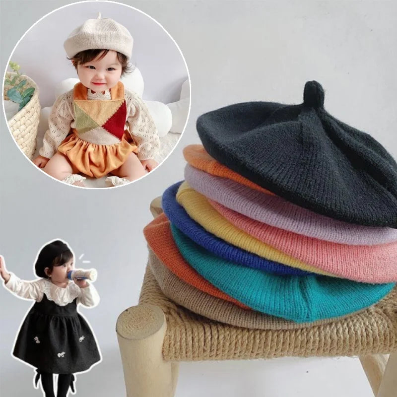 Kids Korean Candy Color Knitted Beret – Boys & Girls 1–3Y Kids Knitted Beret Babs