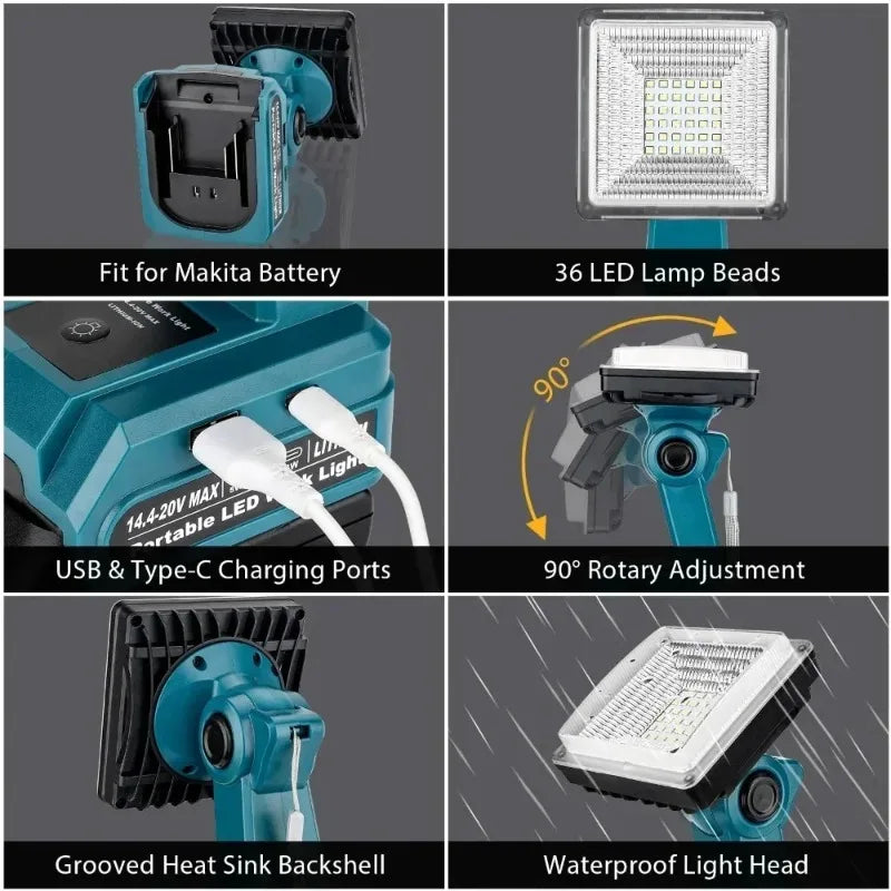 Makita 18V Compatible 15W Cordless LED Work Light – 2000 Lumens Cordless LED Work Light Babs