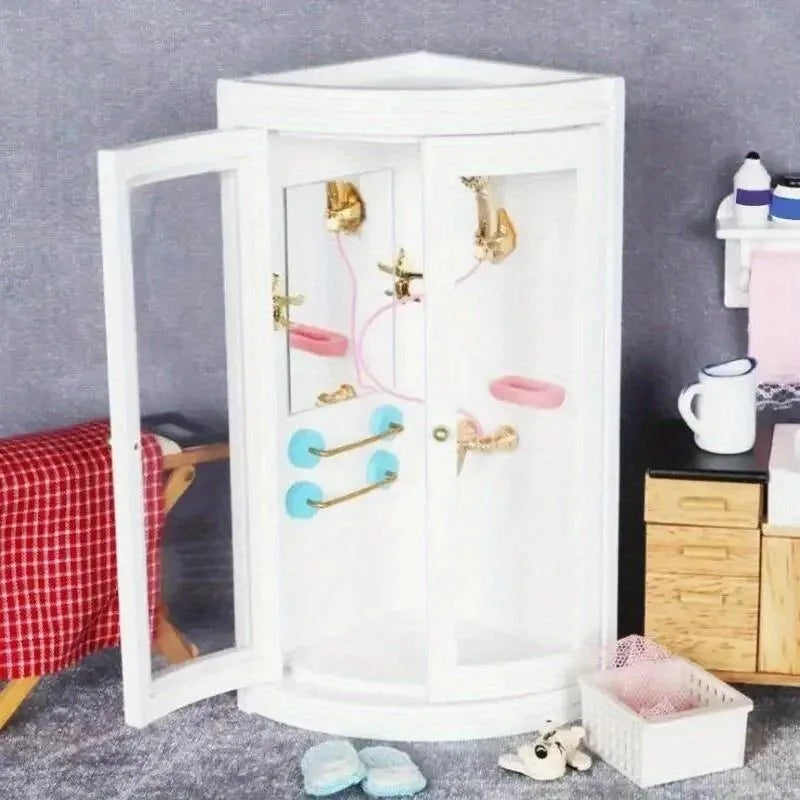 Mini Dollhouse Bathroom Shower Room Model – White Birch Wood Dollhouse Furniture Model Babs