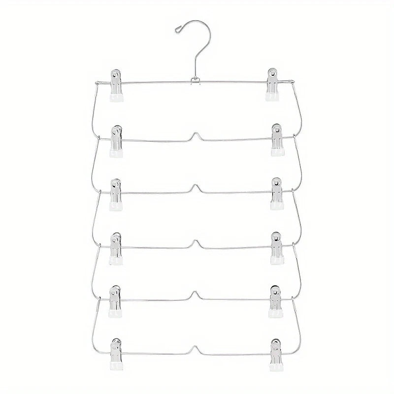 6-Tier Pants & Skirt Hangers with Clips – Closet Space Saver Clothes Hanger Organizer Babs white
