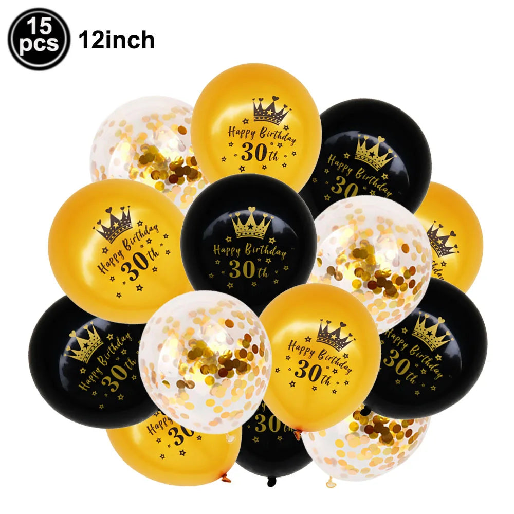 30/40th Birthday Balloon Set – Black Gold Foil & Confetti Decor Party Balloon Set Babs 30th 1 As show