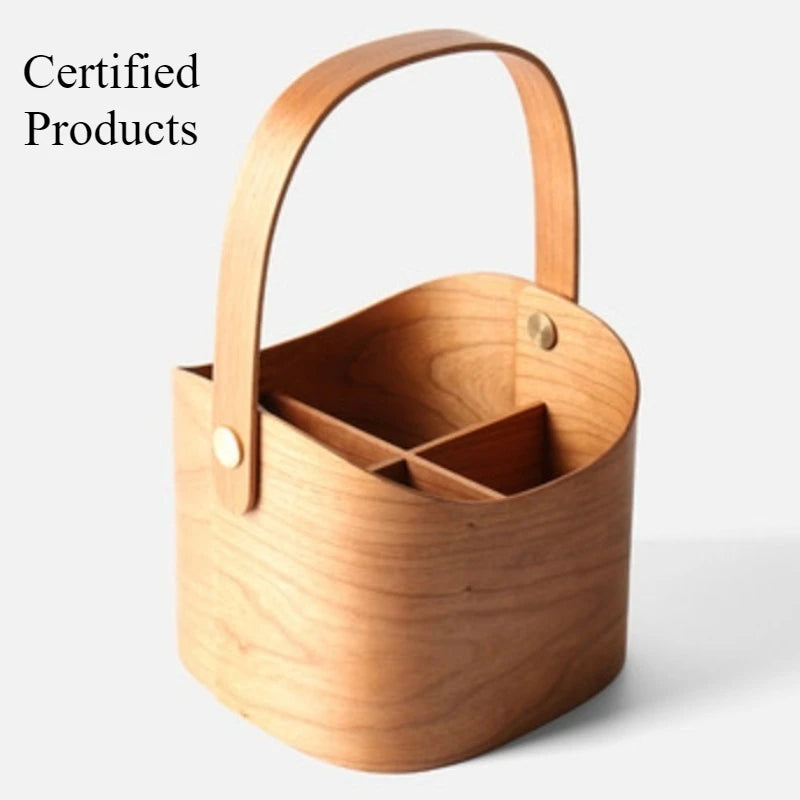 Retro Wood Storage Box Organizer with Handle – 45L, 6 Lattice Wood Storage Organizer Babs Short-Cherry Wood