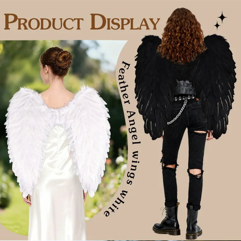 Angel Feather Wings Halloween Party Costume Props – Black & White Costume Wing Props Babs