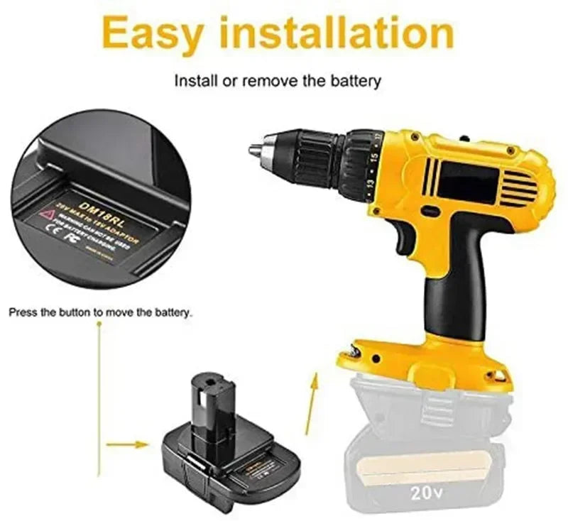 DM18RL 20V to 18V Battery Adapter with USB Port for RYOBI Battery Adapter Babs