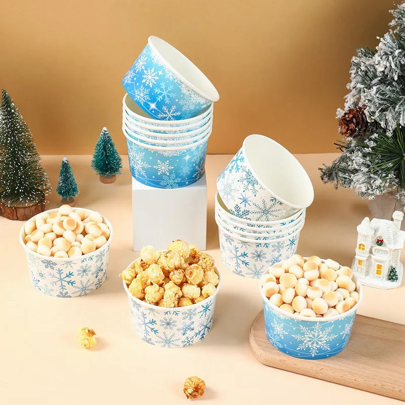 Snowflake Disposable Paper Bowls – Party Ice Cream Snack Cups Disposable Party Bowls Babs
