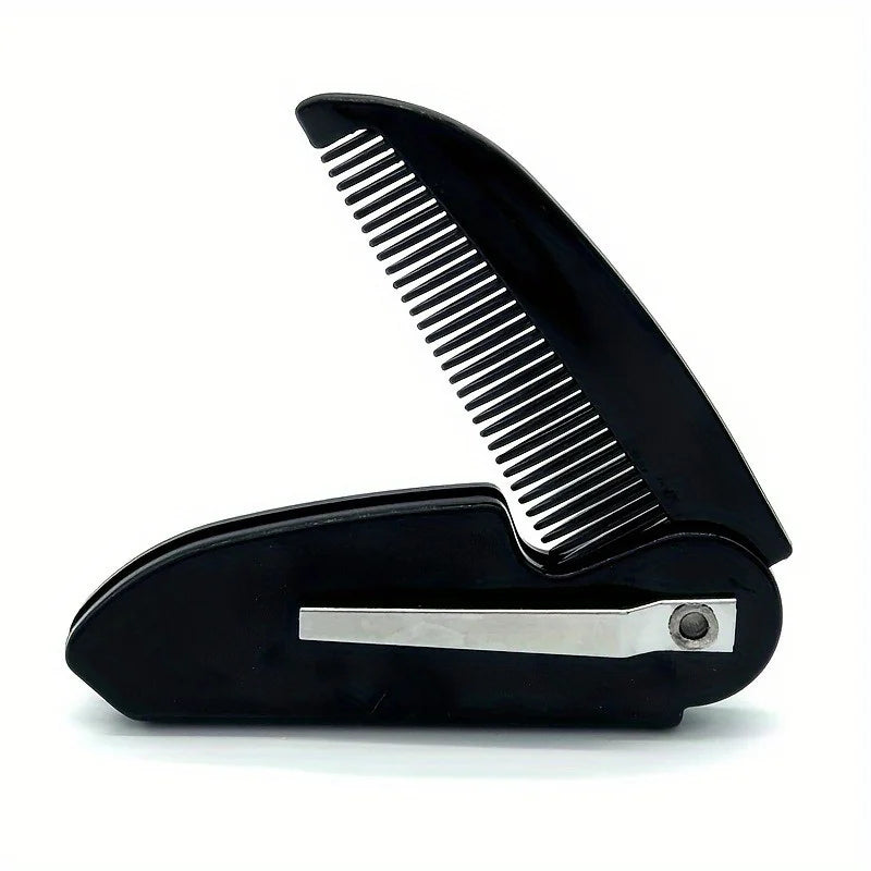 Folding Beard Mustache Pocket Comb for Men – Travel Grooming Beard & Hair Comb Babs Black