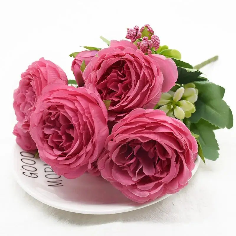Silk Peony Rose Bouquet – Artificial Flowers for Home & Wedding Artificial Flower Bouquet Babs color7 1pc