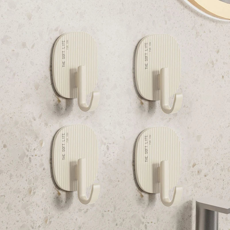 4pcs Traceless Wall Hooks – Key, Coat & Towel Hanger Set Adhesive Wall Hooks Babs White 4pcs