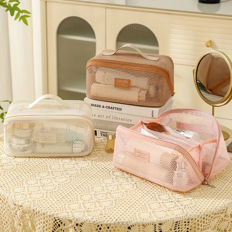 Mesh Translucent Makeup Bag – Large Travel Toiletry Pouch Travel Makeup Bag Babs