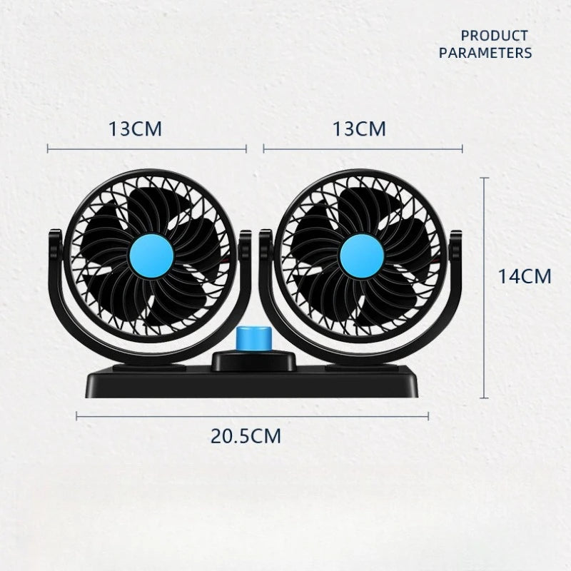 Dual Head Car Cooling Fan 12V/24V – 360° Adjustable Airflow Car Cooling Fan Babs