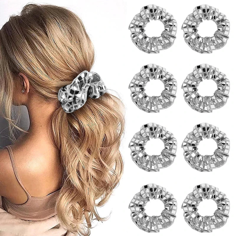 Disco Ball Sequin Hair Ties – Silver Party Hair Bands 1-6 pcs Sequin Hair Ties Babs