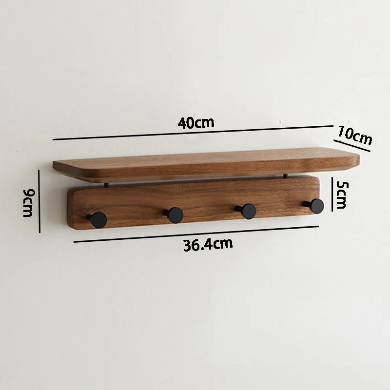 Wall Mounted Solid Wood Coat Rack with Shelf & 4 Hooks Wall Mounted Coat Rack Babs Walnut 4 Hook