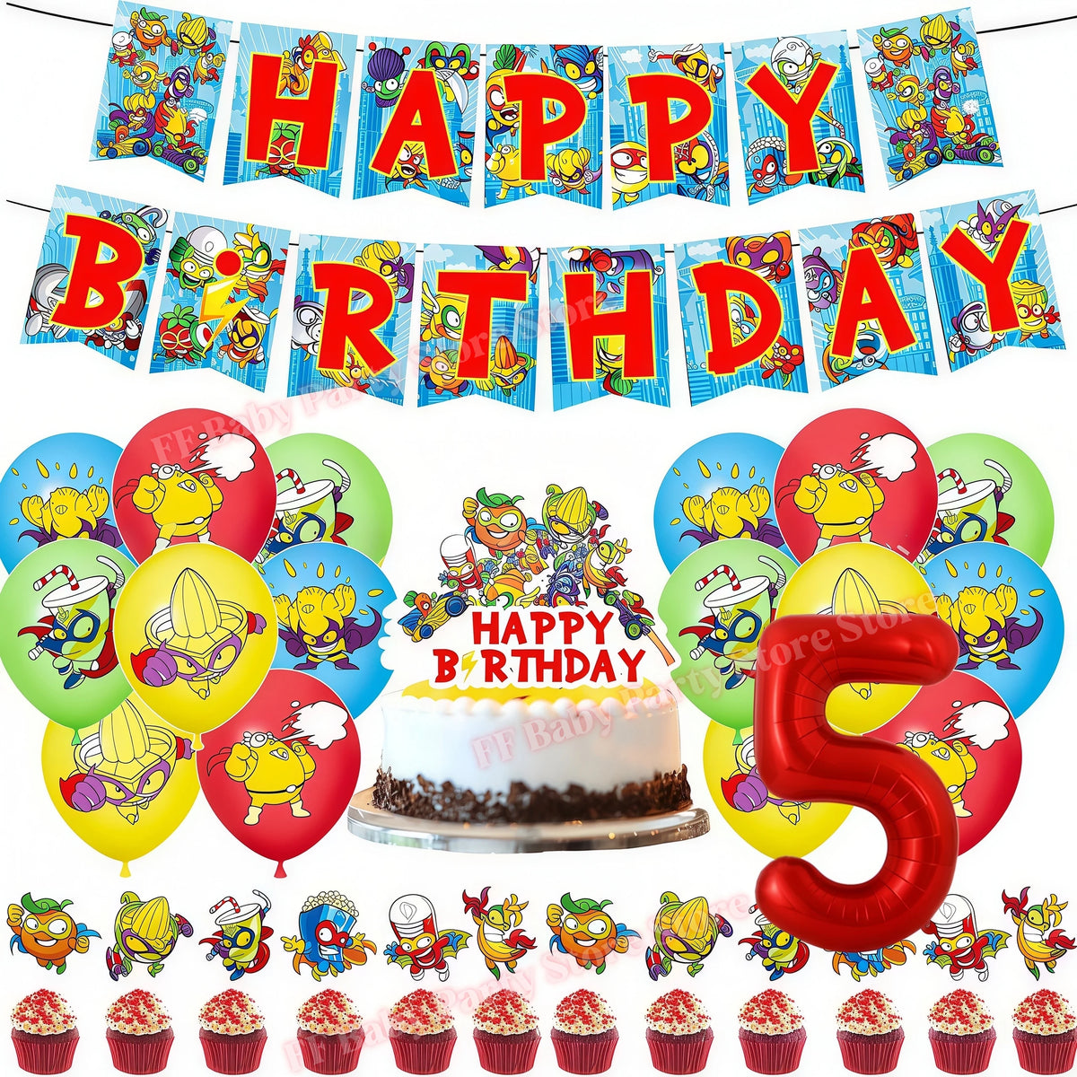 Superthings Party Balloons, Cake Toppers & Backdrop Set – 6pcs Party Decoration Set Babs 31pcs number-5 others