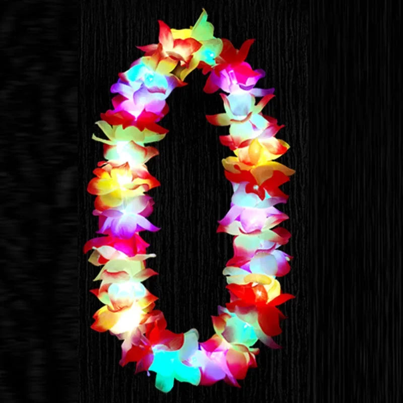 15-Pack LED Hawaiian Lei Flower Headbands & Necklaces for Parties LED Party Lei Set Babs