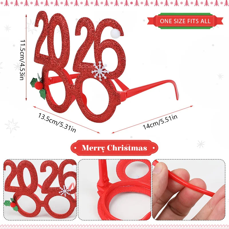 2026 New Year Party Glasses – Funny Christmas Photo Booth Props Holiday Party Props Babs