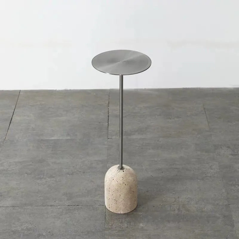 Modern Round Travertine & Stainless Steel Side Table | 60CM Side Table Babs Yellow-Silver-20X60